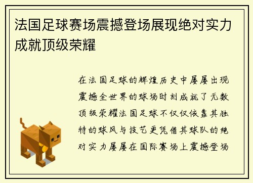 法国足球赛场震撼登场展现绝对实力成就顶级荣耀